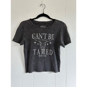 OG Babe Cant Be Tamed Wild West Graphic Tee Acid Wash Charcoal Grey XL